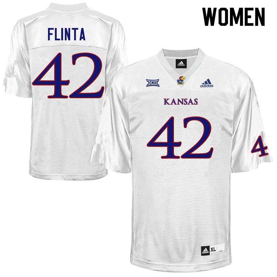 Women #42 TJ Flinta Kansas Jayhawks College Football Jerseys Sale-White - Click Image to Close